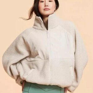 NWT Blogilates Women's Campfire Fleece Full Zip Jacket - Light Taupe XL